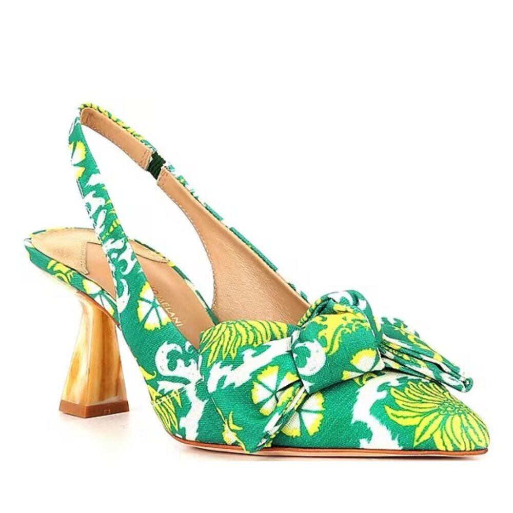 NEW Antonio Melani Lenore Royal Palm Print Bow Slingback Pumps in Green Multi